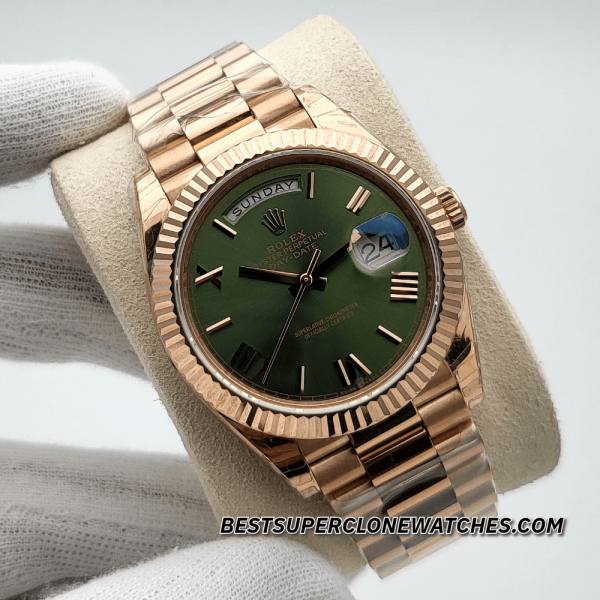 Rolex Day-Date Everose Gold Olive Green Dial 3255 Swiss Super Clone Watch Ref-228235 - Image 3
