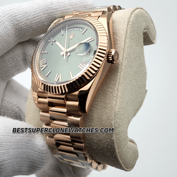 Rolex Day-Date Everose Gold Olive Green Dial 3255 Swiss Super Clone Watch Ref-228235 - Image 4