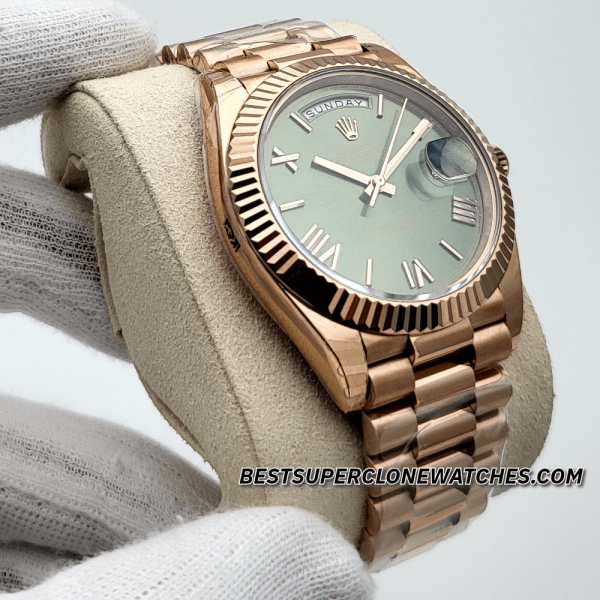 Rolex Day-Date Everose Gold Olive Green Dial 3255 Swiss Super Clone Watch Ref-228235 - Image 5