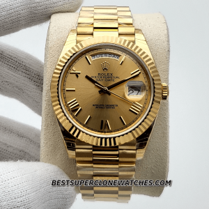 Rolex Day-Date 18kt Yellow Gold Champagne-colour Dial 3255 Swiss Super Clone Watch Ref-228238