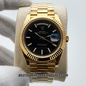 Rolex Day-Date 18kt Yellow Gold Bright Black Dial 3255 Swiss Super Clone Watch Ref-228238