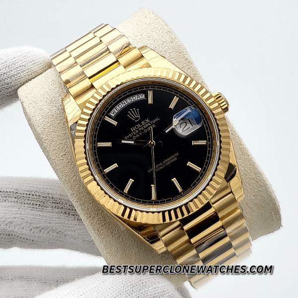 Rolex Day-Date 18kt Yellow Gold Bright Black Dial 3255 Swiss Super Clone Watch Ref-228238 - Image 2