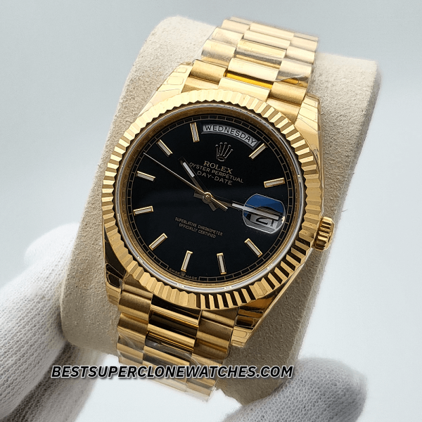 Rolex Day-Date 18kt Yellow Gold Bright Black Dial 3255 Swiss Super Clone Watch Ref-228238 - Image 3