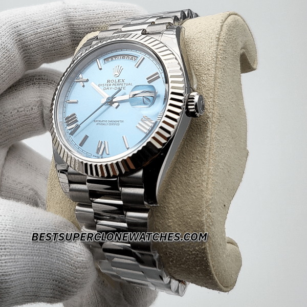 Rolex Day-Date Platinum Ice Blue Dial 3255 Swiss Super Clone Watch Ref-228236 - Image 4