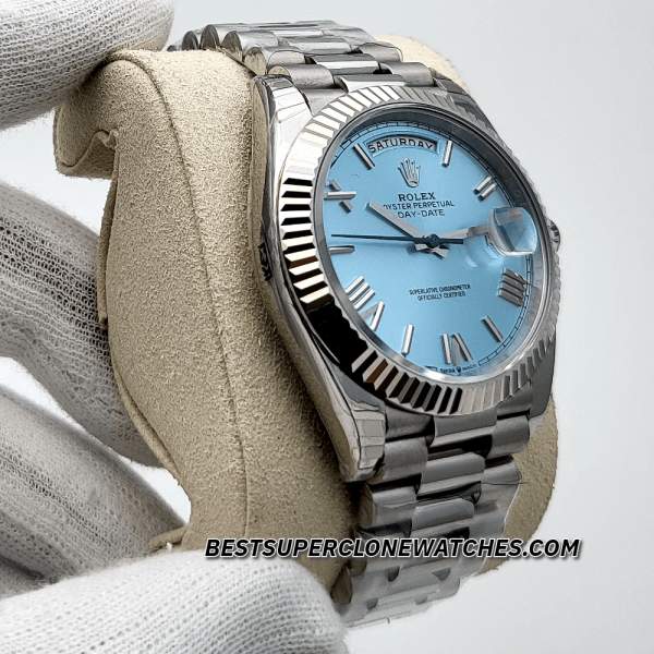 Rolex Day-Date Platinum Ice Blue Dial 3255 Swiss Super Clone Watch Ref-228236 - Image 5