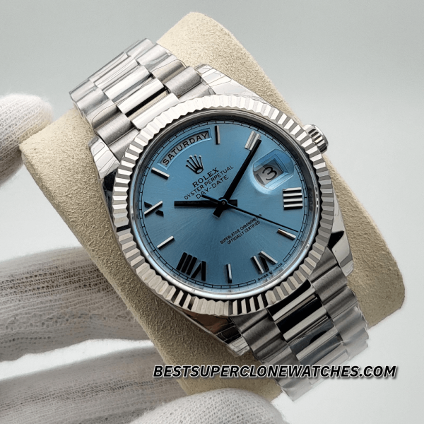 Rolex Day-Date Platinum Ice Blue Dial 3255 Swiss Super Clone Watch Ref-228236 - Image 3