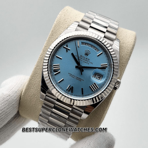 Rolex Day-Date Platinum Ice Blue Dial 3255 Swiss Super Clone Watch Ref-228236 - Image 2