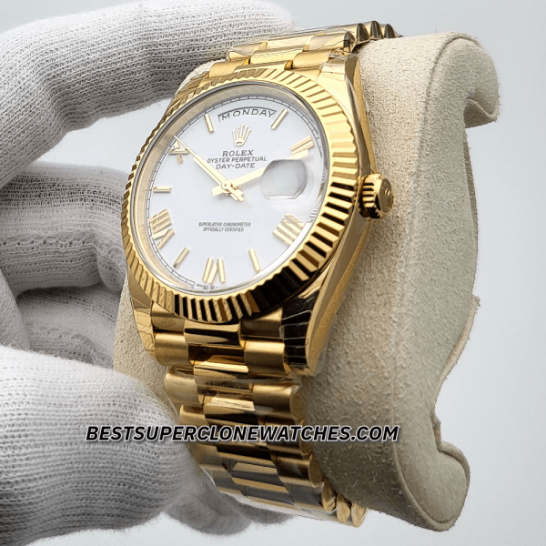 Rolex Day-Date 18kt Yellow Gold White Dial 3255 Swiss Super Clone Watch Ref-228238 - Image 4