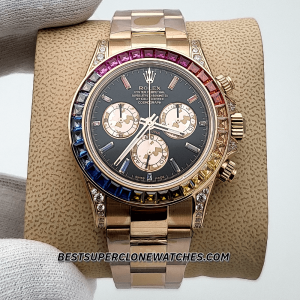 Rolex Daytona Rainbow Everose Gold Black Dial 4130 Swiss Super Clone Watch Ref-116595RBOW