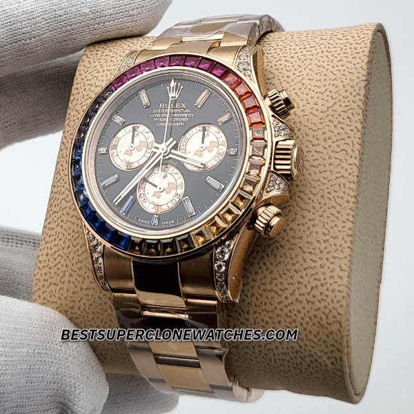 Rolex Daytona Rainbow Everose Gold Black Dial 4130 Swiss Super Clone Watch Ref-116595RBOW - Image 2
