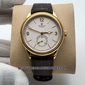 Rolex 1908 18kt Yellow Gold Intense White Dial Alligator Strap 7140 Swiss Super Clone Watch Ref-52508