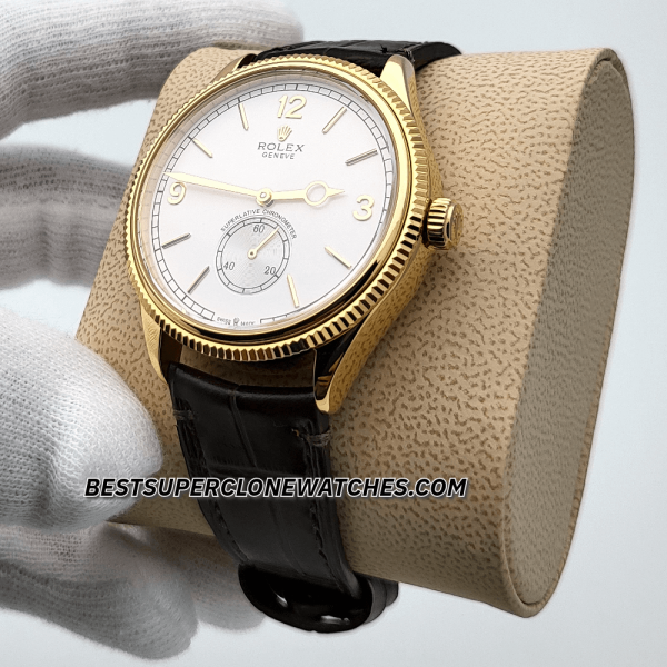Rolex 1908 18kt Yellow Gold Intense White Dial Alligator Strap 7140 Swiss Super Clone Watch Ref-52508 - Image 2