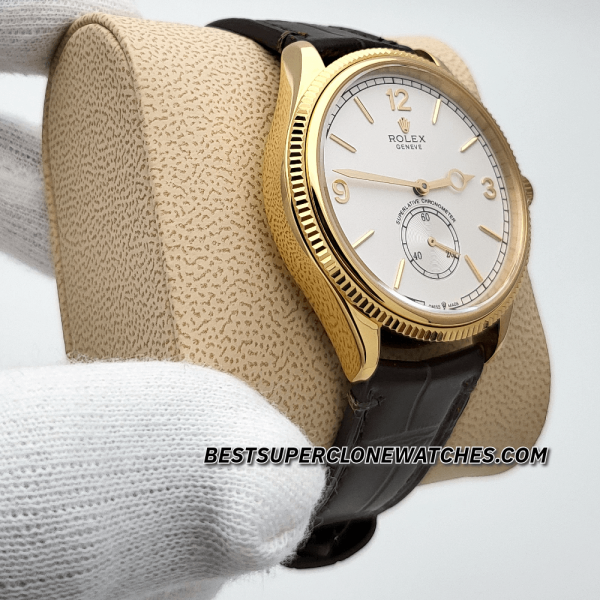 Rolex 1908 18kt Yellow Gold Intense White Dial Alligator Strap 7140 Swiss Super Clone Watch Ref-52508 - Image 3