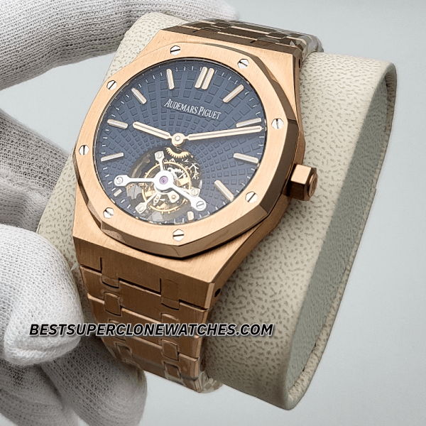 Audemars Piguet Royal Oak Tourbillon Pink Gold Blue Sunray Dial 2924 Swiss Super Clone Watch - Image 2