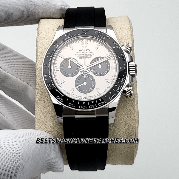 Rolex Daytona 18kt White Gold Oysterflex Steel Dial 4131 Swiss Super Clone Watch Ref-126519LN