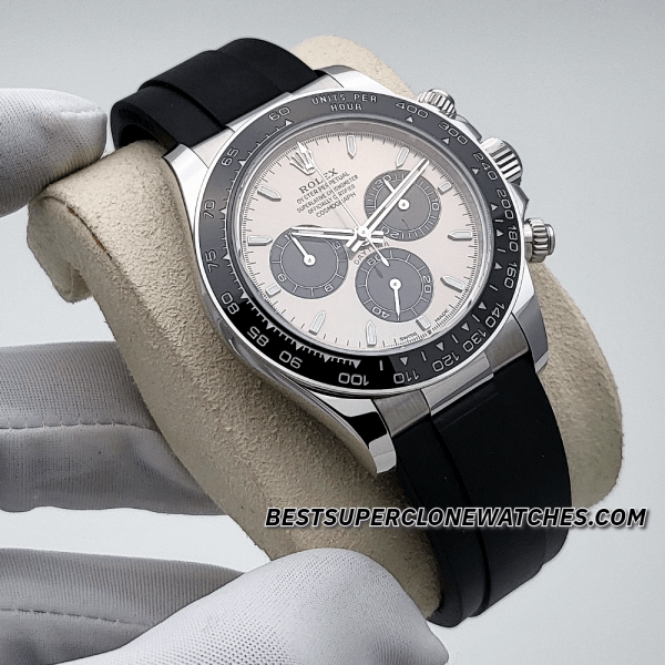 Rolex Daytona 18kt White Gold Oysterflex Steel Dial 4131 Swiss Super Clone Watch Ref-126519LN - Image 3