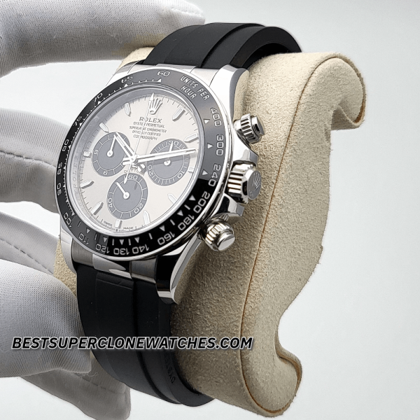 Rolex Daytona 18kt White Gold Oysterflex Steel Dial 4131 Swiss Super Clone Watch Ref-126519LN - Image 2