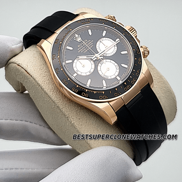 Rolex Daytona 18kt Everose Gold Oysterflex Bright Black and Sundust Dial 4131 Swiss Super Clone Watch Ref-126515LN - Image 3