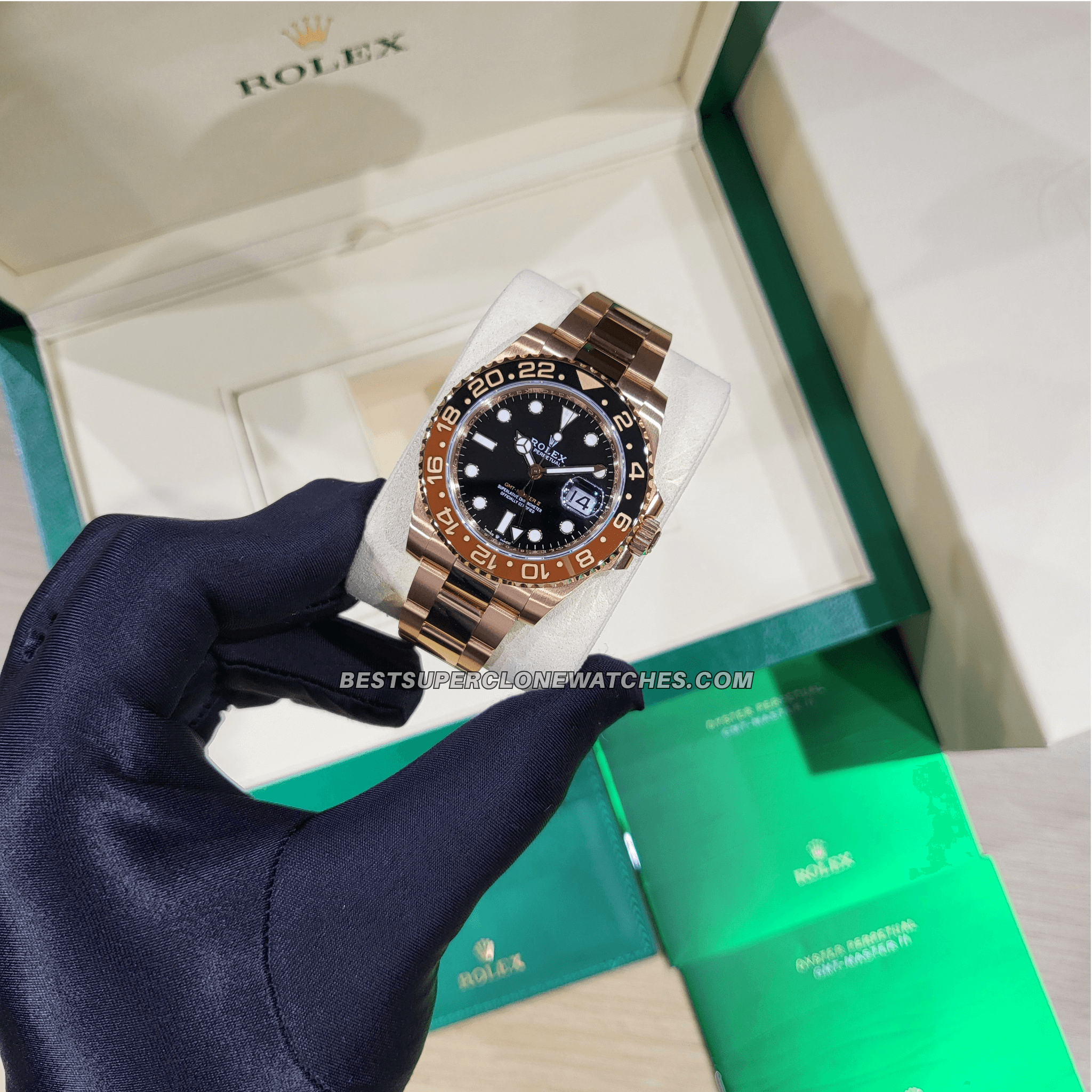 Rolex GMT Master II Everose Gold 3285 Swiss Super Clone Watch Ref-126715CHNR - Image 2