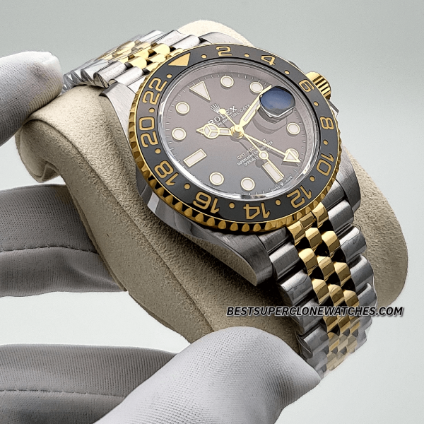 Rolex GMT Master II Oystersteel and Yellow Gold Black Dial 3285 Swiss Super Clone Watch Ref-126713GRNR - Image 3
