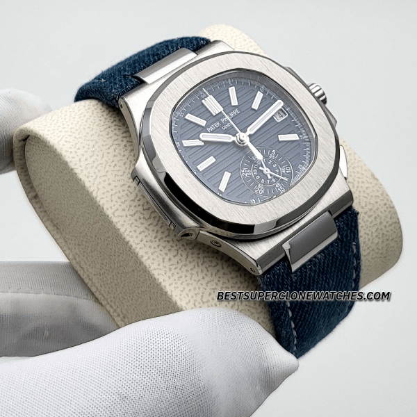 Patek Philippe Nautilus White Gold Opaline Blue-Gray Dial CH 28-520 C/522 Swiss Super Clone Watch Ref-5980/60G-001 - Image 3