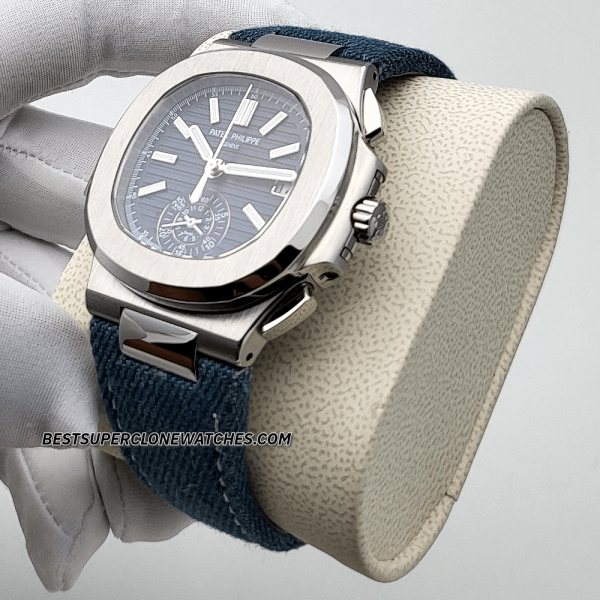 Patek Philippe Nautilus White Gold Opaline Blue-Gray Dial CH 28-520 C/522 Swiss Super Clone Watch Ref-5980/60G-001 - Image 2