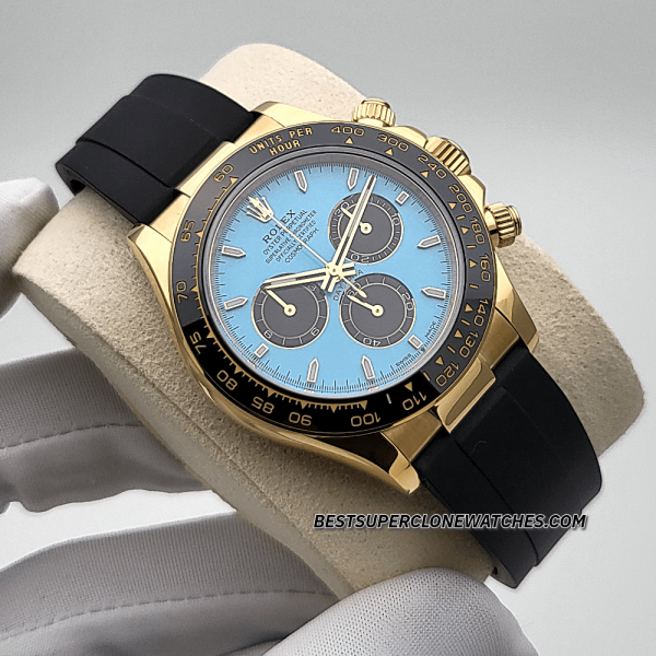 Rolex Cosmograph Daytona 18kt Yellow Gold Oysterflex Turquoise Blue and Black Dial 4131 Swiss Super Clone Watch Ref-126518LN - Image 3