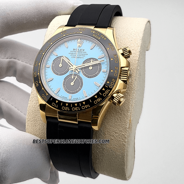 Rolex Cosmograph Daytona 18kt Yellow Gold Oysterflex Turquoise Blue and Black Dial 4131 Swiss Super Clone Watch Ref-126518LN - Image 2