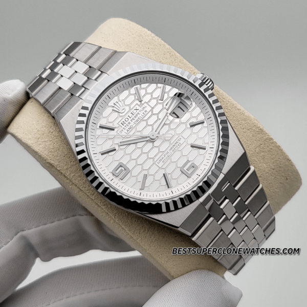 Rolex Land-Dweller Oystersteel and White Gold Intense White Honeycomb Motif Dial 7135 Swiss Super Clone Watch Ref-127334 - Image 3