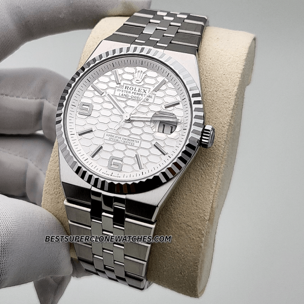 Rolex Land-Dweller Oystersteel and White Gold Intense White Honeycomb Motif Dial 7135 Swiss Super Clone Watch Ref-127334 - Image 2