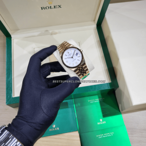 Rolex Land-Dweller 40mm Everose Gold White Honeycomb Motif Dial 7135 Swiss Super Clone Watch Ref-127335